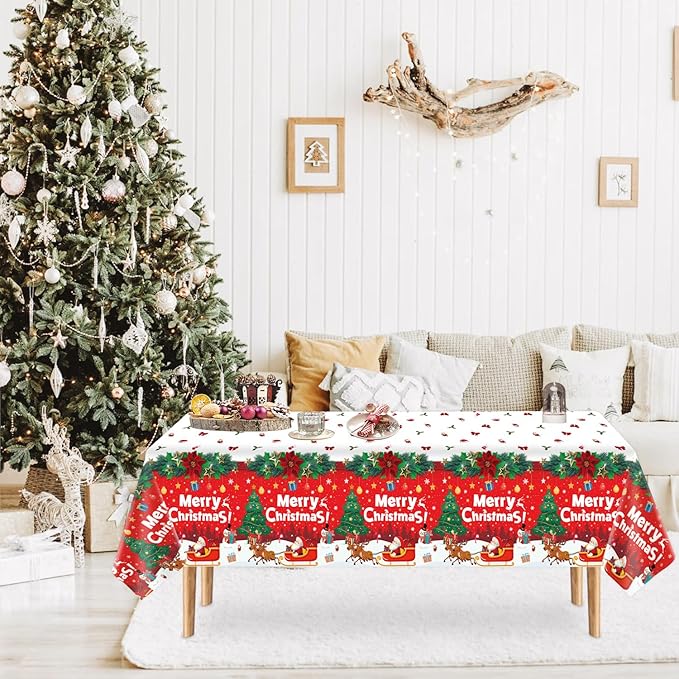 4 Pack Christmas Table Cloth Christmas Party Tablecloth Xmas Party Decoration Christmas Party Table Cover Xmas Table Cover with Christmas Tree and Snowflake 51 X 86 in