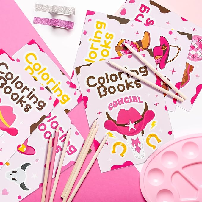 Cowgirl Coloring Books for Kids - 24Pcs Bulk Pink Western Cowgirl Mini Coloring Booklet DIY Art Drawing Book for Toddlers Holiday Birthday Cowboy Party Goodie Bags Stuffers Classroom Favors