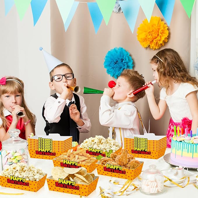 25Pcs Anime Disposable Paper Food Trays for Yellow and Red Stars Theme Birthday Party Supplies Baby Shower Decorations