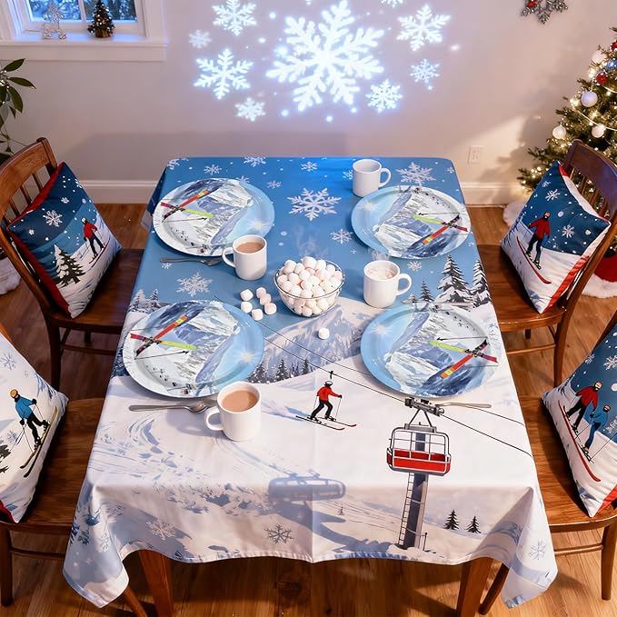 50Pcs Winter Ski Paper Plates 9 Inch Heavy Duty Disposable Skiing Snowy Mountain Dessert Plates Winter Mountain Ski Sport Adventure Decorations for Boys Girls Skier Birthday Holiday Party Supplies