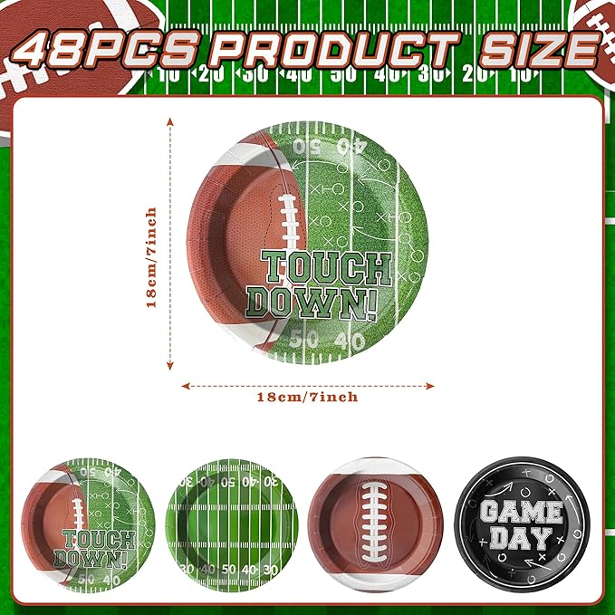 48PCS Football Birthday Party Decorations, 7" Football Party Plates Disposable Paper Plates Football Party Supplies Tableware Set