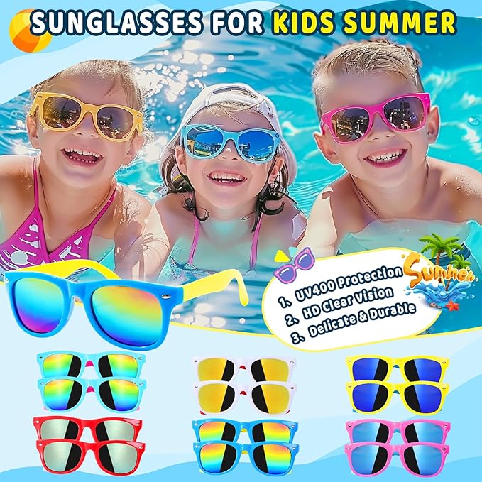 Pool Party Favors - 132PCS Summer Beach Toys for Kids Include Balls, Sunglasses Bulk, Bubble Wands - Party Supplies for Summer Birthday 4-8 8-12