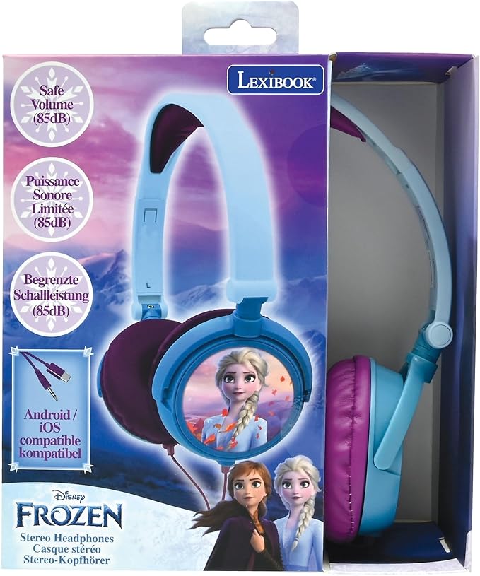 Lexibook Disney Frozen Elsa Stereo Headphones, Kid-Friendly Power, Foldable and Adjustable, Blue/Black, HP010FZ