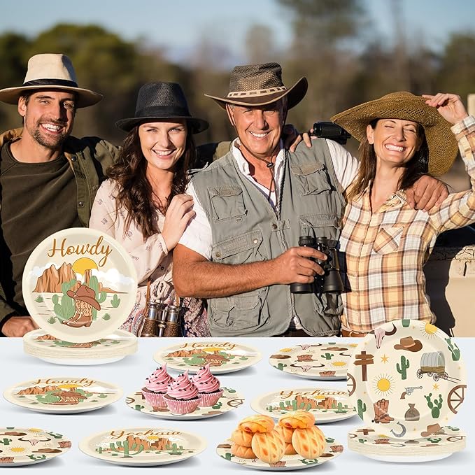 CHUNNIN 48Pcs Western Cowboy Rodeo Party Paper Plates for Wild West Theme Party Supplies 7" Howdy Cowgirl Yeehaw Birthday Party Disposable Plates for Baby Shower Favors Party Decorations