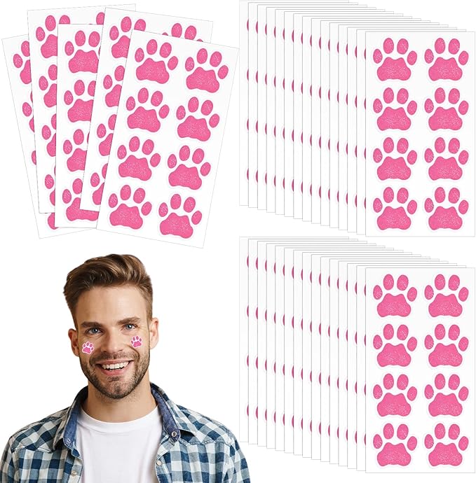 120 Pairs Pink Eye Black Bulk Tiger Paw Football Stickers Sport Glitter Eyeblack Sticker Team Spirit Accessories for University College Game Day Sports Fans Themed Party Supplies