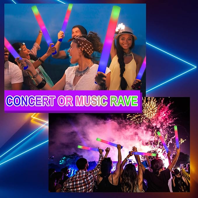 Taotuo 58PCS Foam Glow Sticks Bulk, Christmas Glow in the Dark Party Supplies Light Sticks for Raves, Birthday, Wedding, New Year, Christmas