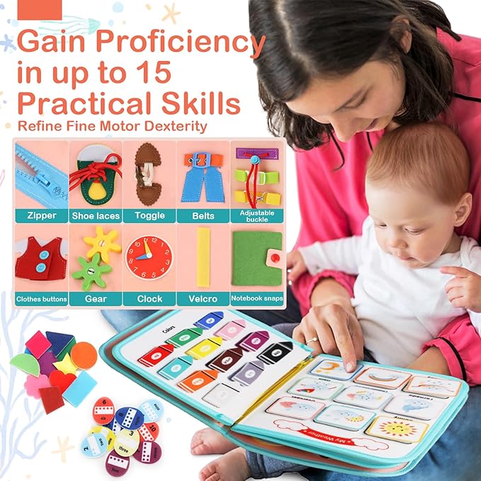 Toddler Busy Board Montessori Toys for Toddlers 1-3 Year Old Educational Activity Book Board Sensory Travel Toys Ages 3-5 Preschool Learning Fine Motor Skills Toy Quiet Book Gift for Kids