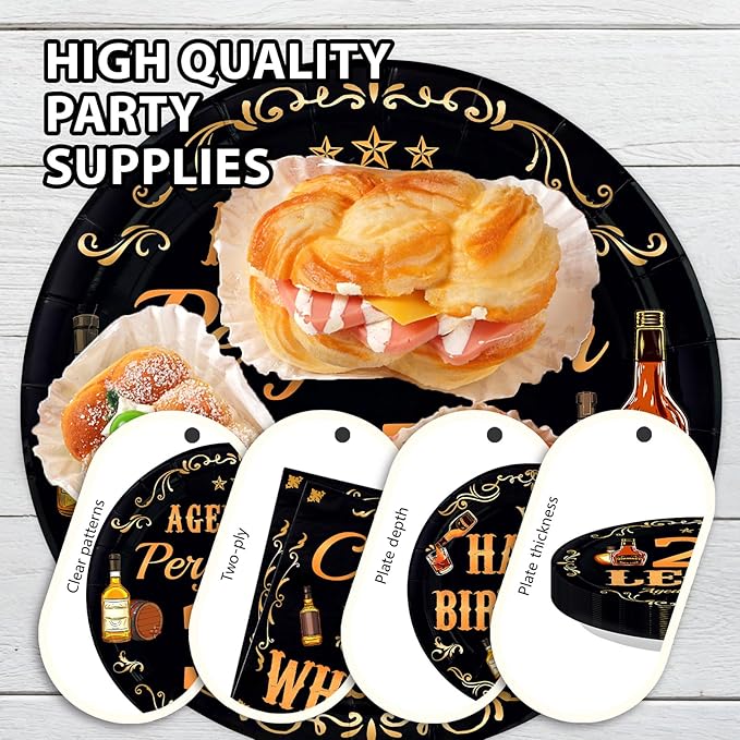 96 Pcs Whiskey 35th Birthday Party Supplies Aged To Perfection 35th Plates and Napkins Disposable Cheers and Whiskey Tableware Set for Men Vintage 35 Years Old Birthday Party Decorations Serves 24