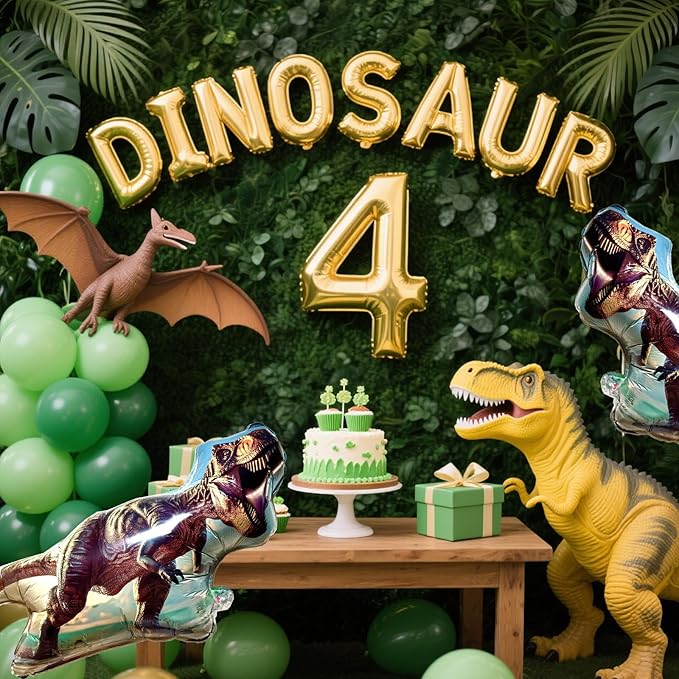 TUWUNA 4Pcs Dinosaur Balloons for Dinosaur Birthday Party Decorations Kids Party Supplies