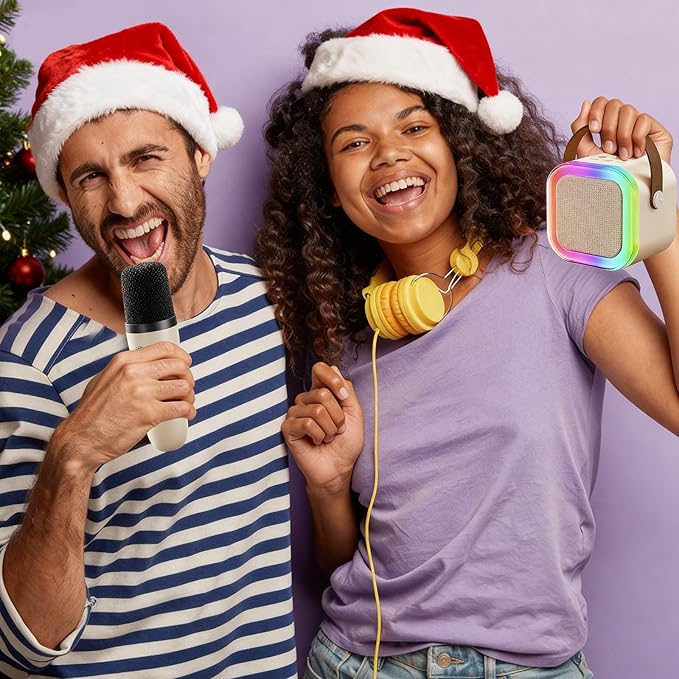 Mini Karaoke Machine with 2 Wireless Microphones: Christmas White Elephant Gifts for Kids Teens Adults