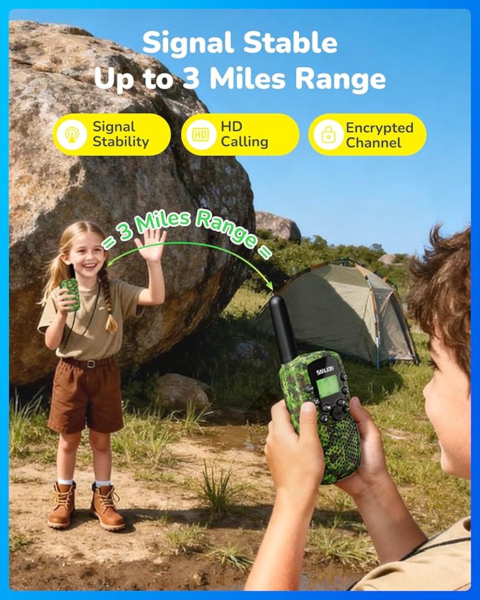 Rechargeable Walkie Talkies for Kids,Easter Gifts 2 Pack Walkie Talkie for 3-12 Year Old Boys Girls to Outside,Hiking,Camping Games Toy for 4 5 6 7 8 9 10 Years,2000 mAH Battery,3 Miles Range