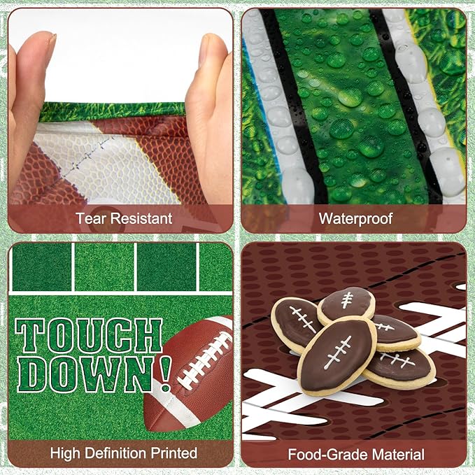 Football Party Decorations - 2 Pack Football Tablecloth Plastic, Disposable TouchDown Table Cover for Football Sport Birthday Party Supplies Favors Gameday Tailgate Table Decor Accessories, 108x54Inch