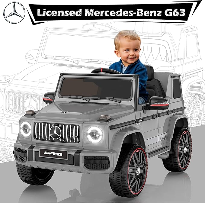 ANPABO Licensed Mercedes-Benz G63 Car for Kids, 12V Ride on Car w/Parent Remote Control, LED Headlights, Music Player & Horn, Soft Start, Low Battery Prompt, Kids Electric Car, Grey