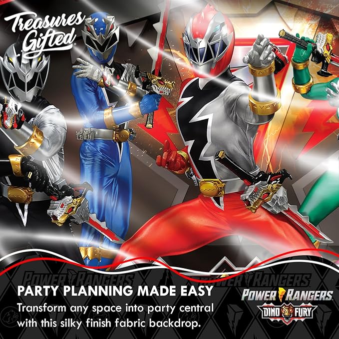 Treasures Gifted Power Rangers Backdrop - 4.3ft x 6ft Fabric Backdrop for Birthday Parties - Officially Licensed Party Supplies