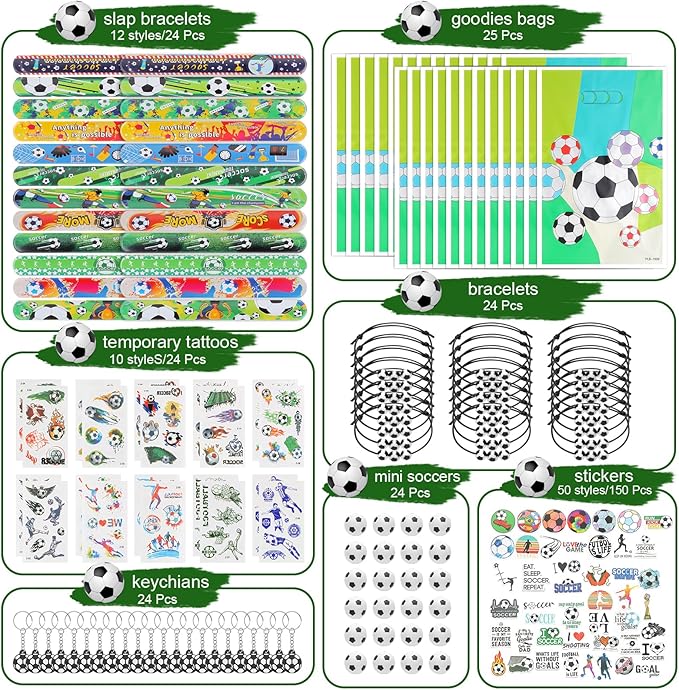 Kolewo4ever 294 Pieces Soccer Party Supplies Set Bulk Sports Goodie Bag Fillers for Soccer Party Gifts Bags