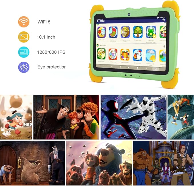 C idea 10.1 inch Kids Tablets,Android 13 Tablet for Kids,Children Tablet 4GB RAM+64GB ROM(1TB TF), FHD IPS Screen,5 Hours Battery,5G WiFi,Great Gift for Toddler(Green)