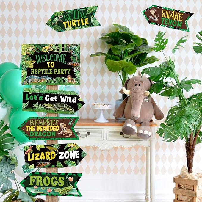 20 Pieces Reptile Birthday Party Decorations Welcome to Reptile Party Directional Signs Swamp Lizard Snake Alligator Reptile Birthday Party Supplies Wall Door Porch Yard Sign