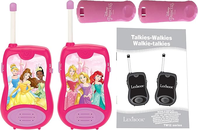 LEXiBOOK Disney Princesses Cinderella Rapunzel Walkie-talkies, Communication Game Toy Children Girl, Belt Clip, Battery, Pink, TW12DP