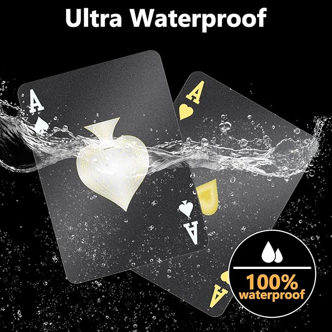 BIERDORF Waterproof Playing Cards - Durable Cool Plastic Deck of Cards - Standard Index Professional Poker Cards - Vintage Casino Card Themed Games for Family or Adults - 4 Pack of Black Diamond Style