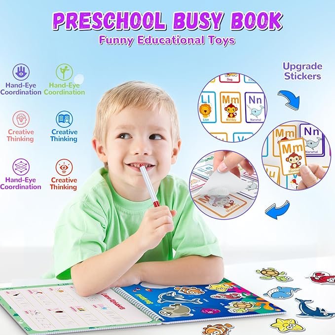 Busy Book for Toddlers 3+, Preschool Learning Activities with 30 Themes Prek Preschool Workbooks, Montessori Educational Learning Toys for Autism Sensory Travel toys,Back to School,Easter Gifts