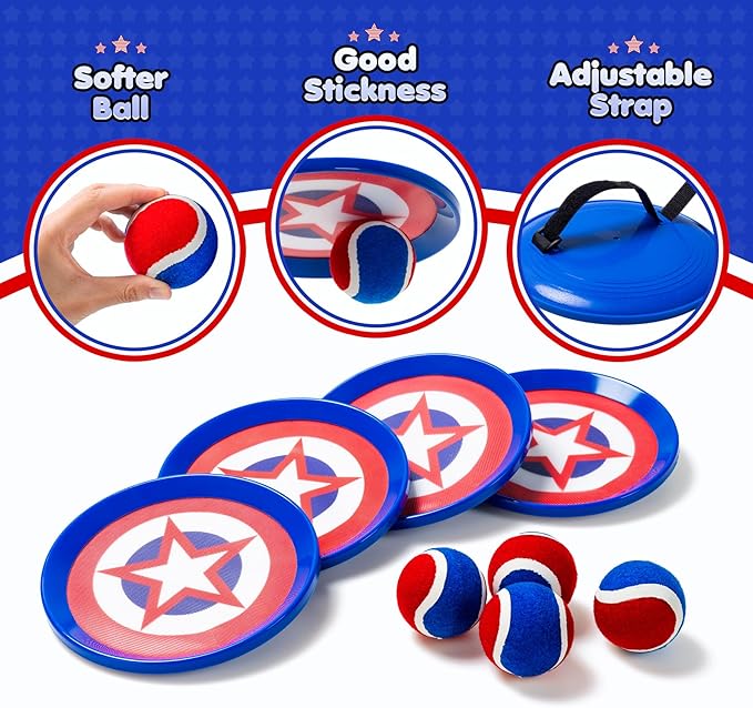 Playzap Toss and Catch Ball Set - Baseball Glove Toy Indoor Outdoor Yard Game & Beach/Pool/Sand Toy Set 2 Pack or 4 Pack - Easter Basket Stuffers for Toddlers Kids Youth Boys Girls 2-4 5-7 8-13+ Yrs