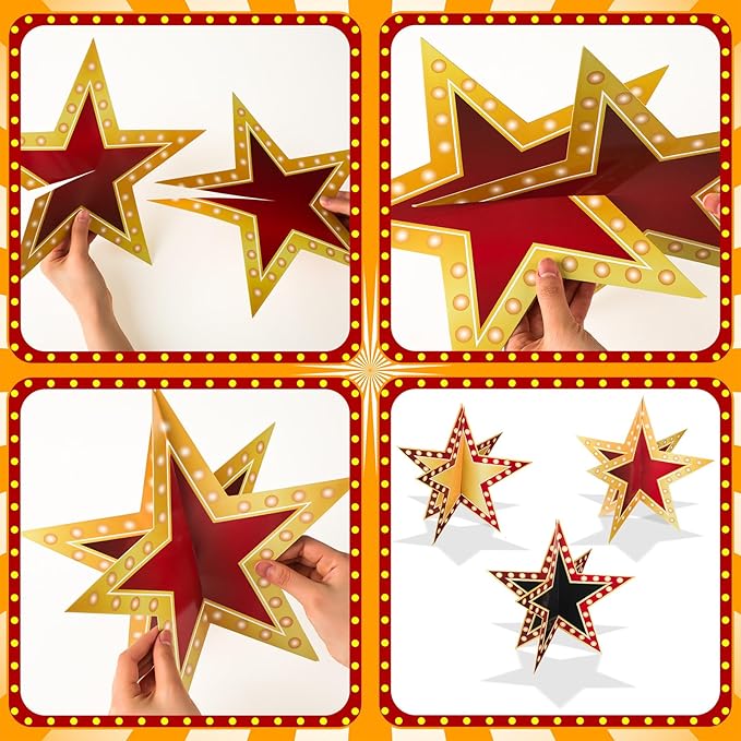 18 Pcs Large Star Centerpieces for Movie Night Party Decorations 12inch 3D Movie Party Supplies Star Decorations Red Carpet Film Show Theme Birthday Table Decor