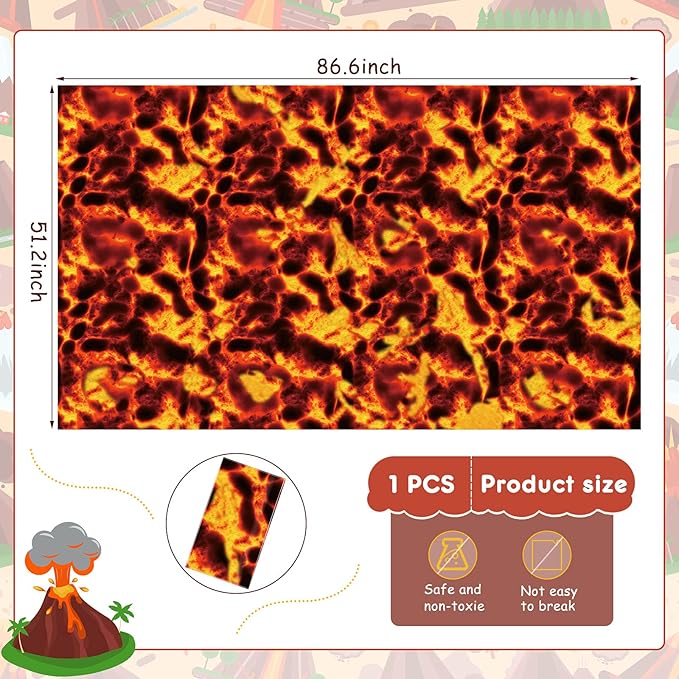 Irenare Lava Tablecloth Volcano Decorations Halloween Flame Tablecloth Fire Plastic Table Covers Lava Game Decor Volcano Waterproof Oil Resistant Party Supplies(1 Piece)