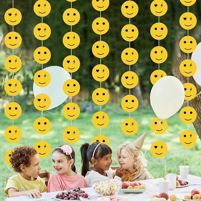 8 Pieces Smile Face Party Decorations Yellow Smile Garland Banners Preppy Smile Paper Cutouts for One Happy Dude Birthday Party Favors Classroom Supplies