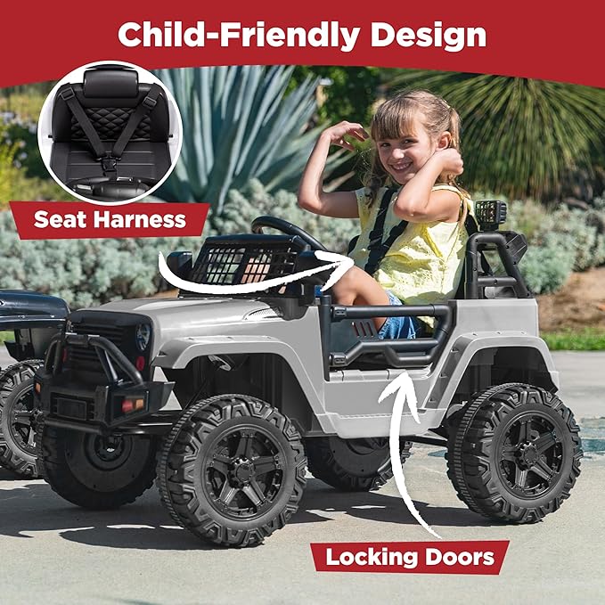 Best Choice Products 12V Kids Electric Vehicle Toy Ride On Car with Parent Remote Control for Toddlers, Seat Harness, 61 lbs Weight Capacity, Locking Doors, Spring Suspension, Bluetooth - Gray