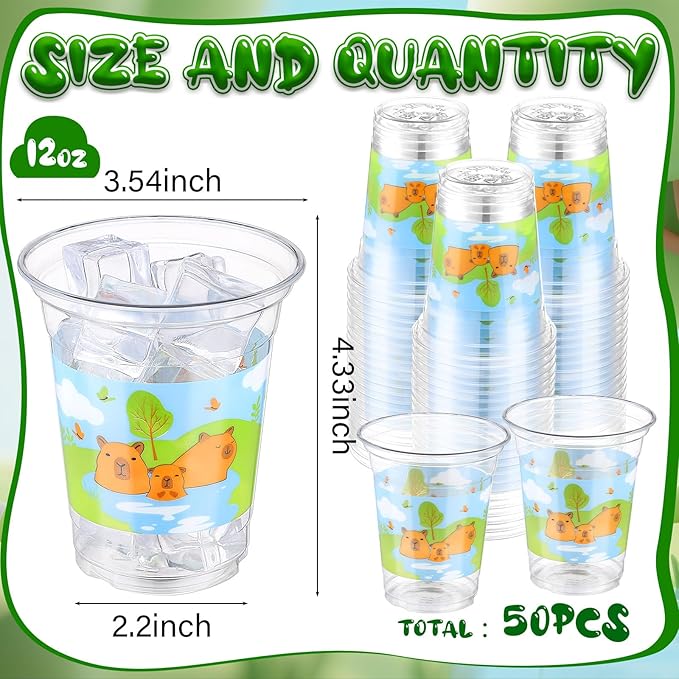CHENGU 50 Pcs Capybara Birthday Party Supplies Capybara Plastic Cups 12 oz Disposable Cups Drinkware Party Supplies for Birthdays, Baby Shower, Animals Theme Events