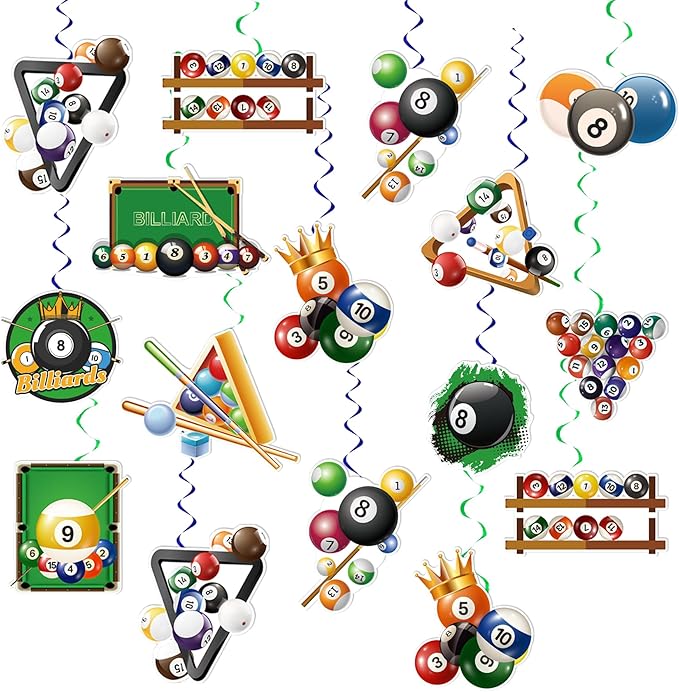 24 Pcs Billiards Hanging Decorations Billiard Hanging Swirls Ceiling Swirls Billiards Birthday Party Supplies for Billiards Party Decorations