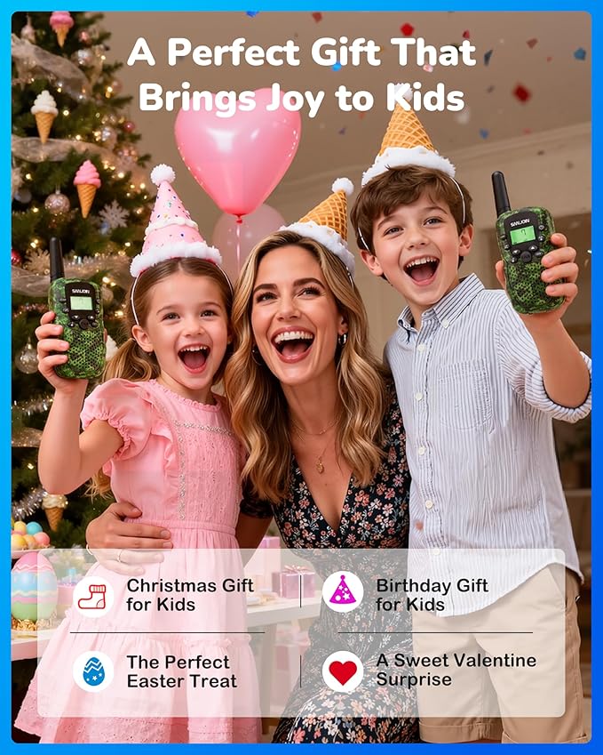 Rechargeable Walkie Talkies for Kids,Easter Gifts 2 Pack Walkie Talkie for 3-12 Year Old Boys Girls to Outside,Hiking,Camping Games Toy for 4 5 6 7 8 9 10 Years,2000 mAH Battery,3 Miles Range