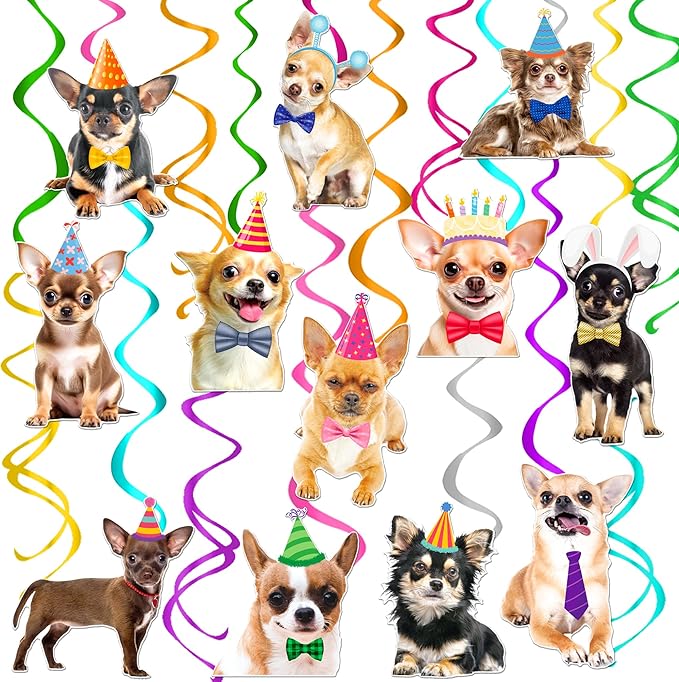 Chihuahua Party Hanging Swirls 20Pcs Chihuahua Dog Birthday Party Decorations Dog Themed Hanging Streamers Decor Chihuahua Party Ceiling Swirls for Puppy Party Hanging Supplies