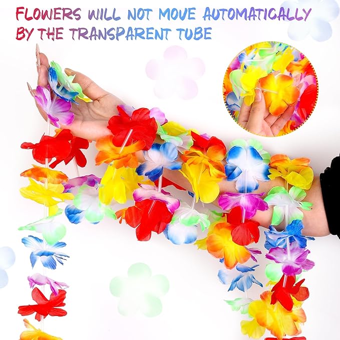 Aneco 6 Pack Colorful Hawaiian Luau Tropical Flower Lei Garland Party Decorations Hawaiian Tropical Party Supplies,10 Feet Each