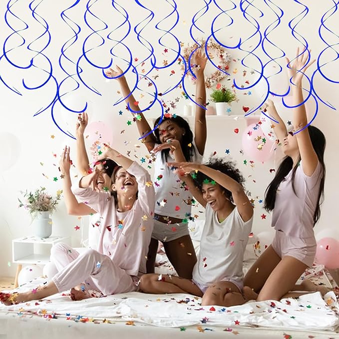 30 Pieces Hanging Swirl Party Decorations Foil Decorations Ceiling Swirl Spiral Hanging Plastic Streamer for Ceiling Birthday Graduation Wedding Celebration Baby Shower Party Supply (Royal Blue)