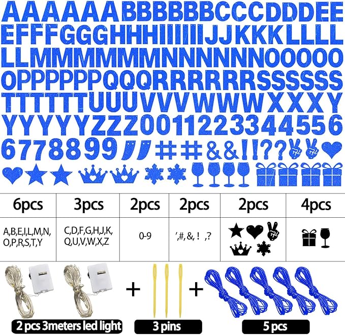 175Pcs DIY Glitter Customizable Banner Kit Hanukkah Custom Banners DIY Happy Birthday Letters Personalized Banner Decor for Christmas Baby Shower Birthday Party Decoration(Glitter Sapphire Blue)