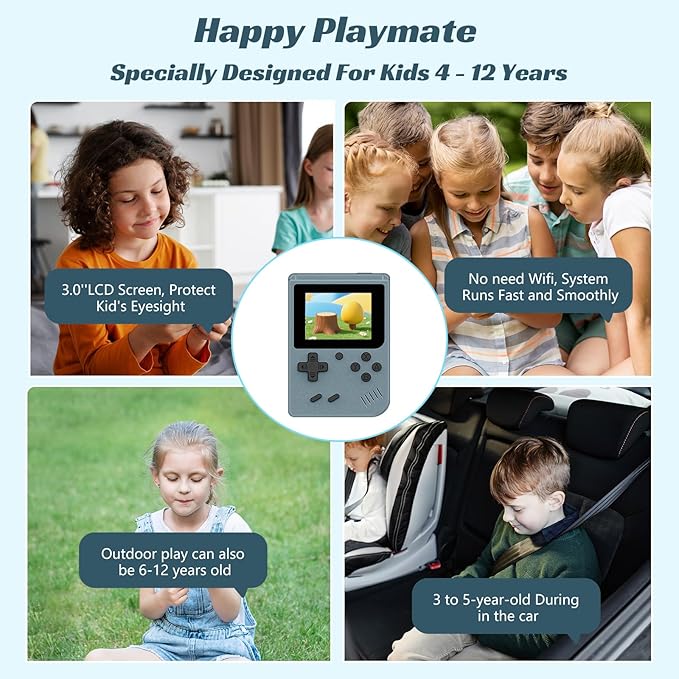Retro Handheld Games Console, Built-in 400 Video Games,Portable Video Gaming Player with 3.0 Inch IPS Screen and Rechargeable Battery (Gray)