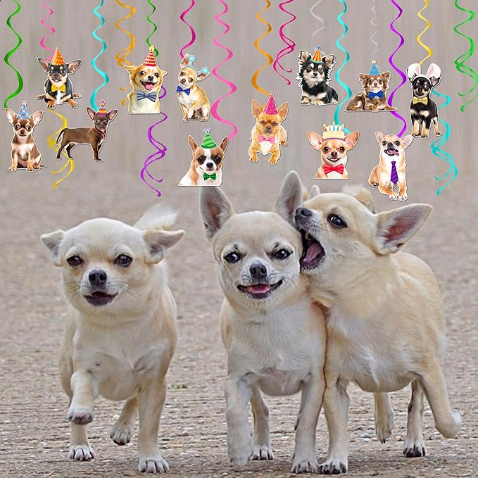 Chihuahua Party Hanging Swirls 20Pcs Chihuahua Dog Birthday Party Decorations Dog Themed Hanging Streamers Decor Chihuahua Party Ceiling Swirls for Puppy Party Hanging Supplies