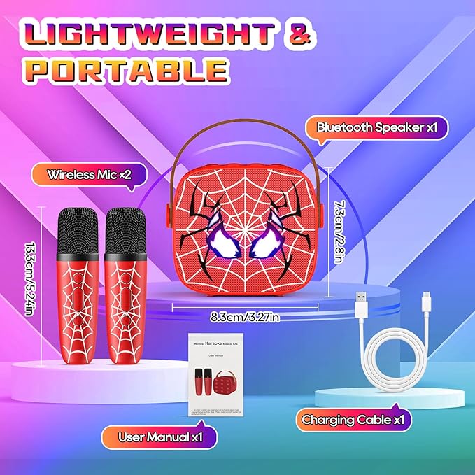 Mini Karaoke Machine for Kids, 2 Wireless Microphones with Bluetooth Portable Speaker & Dynamic LED, Kids Karaoke Machine for Girls Boys Ages 3-12+, Christmas/Birthday Gifts/Toys for Party & Playing