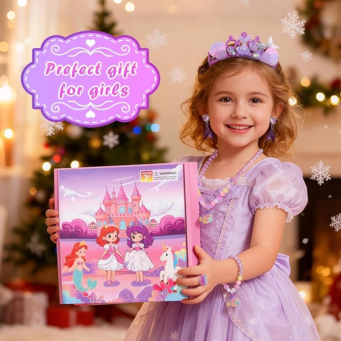 Princess Dress Up Shoes, Toddler Dress up Set, Pretend Play Princess Shoes Set with Crown Earrings Necklaces Ring Role Play Toys for Girls Aged 3-6 Years Old Multicolor