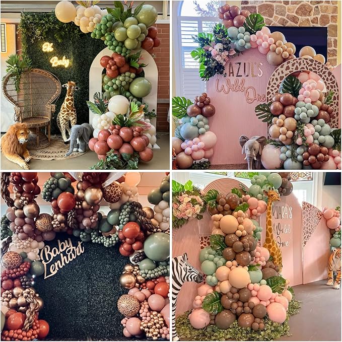 Sage Green Pink Balloons 12inch Dusty Green Pink Brown Balloon for Wild One Girls Birthday Safari Jungle Party Decorations Fog Green Beige Nude Blush Coffee Brown Latex Helium Balloon for Arch