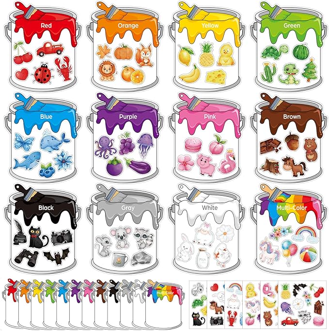 Kosiz 36 Set Color Sorting Stickers Craft Toddlers, Paper Colors Posters Toys for Classroom Wall Bulletin Board Cutouts Early Educational Learning for Kids Preschool Kindergarten Decorations Supplies