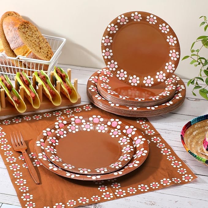 122 Pcs Cielito Lindo Party Decoration Platos De Barro Mexicanos Fiesta Talavera Paper Plates Mexican Napkins Forks Tableware Set for Baby Shower Birthday Weeding Supplies, Serve 24