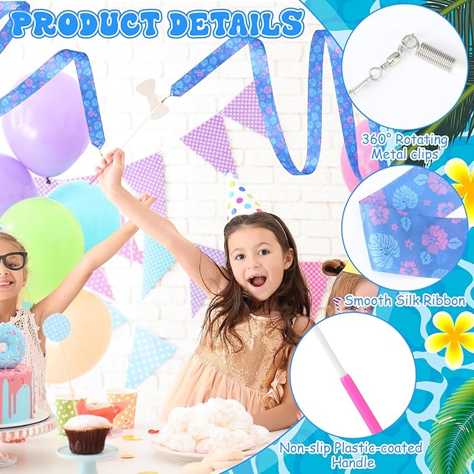 12 Pcs Hawaiian Princess Party Favors Ribbon Dancing Wands Gymnastics Ribbons Sticks Dance Streamers Dance Twirling Sticks for Girls Birthday Party Favors Supplies Goody Bag Stuffers Gifts