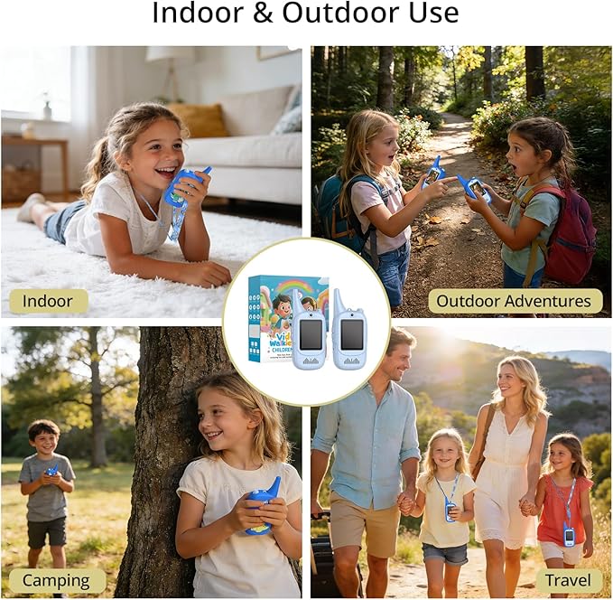 Anbte Video Walkie Talkies for Kids with Cute Silicone Case, 2 Pack Rechargeable Two Way Radios Toys for Boys Girls Age 3-8, Easy to Use, for Family Game Outside Camping Indoor Outdoor, Blue