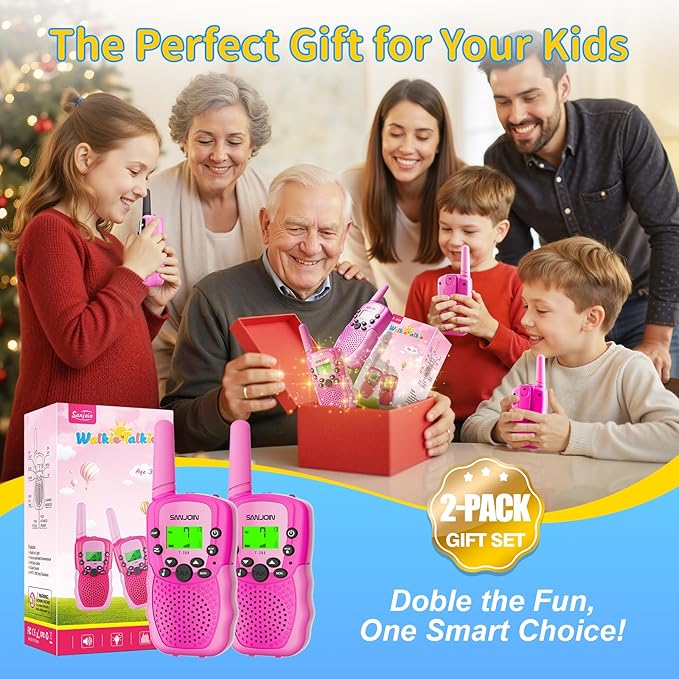 Walkie Talkies for Kids Toys, Easter Basket Stuffers for Girls Ages 4-6, Pink Walkie Talkie with 3 Miles Range for Outdoor & Camping, Birthday Gifts for Girls 3 4 5 6 7 8 9, Ages 6-8