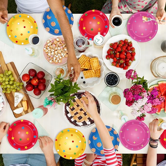 48 Pcs Street Theme Party Supplies Cookies Paper Plates Decorations Cartoon Friends Disposable Dessert Plates 7 Inch Cookie Street Theme Party Decorations for Boys Girls Baby Shower Birthday Favors
