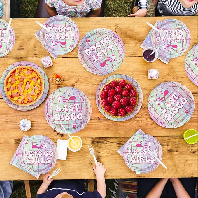 96Pcs Last Disco Bachelorette Party Decorations Disco Ball Bachelorette Plates and Napkins Set Lets Go Girls Bride to Be Decoration for Disco Bridal Shower Wedding Engagement Party Supplies Serves 24