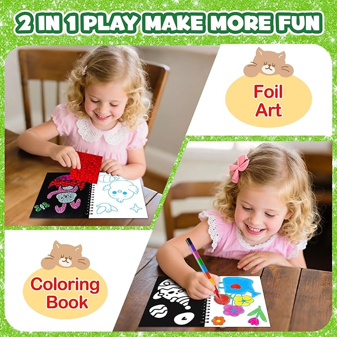 FUNNYB&G Foil Art Party Favors for Kids - 24 Pack Foil Art Crafts Kits Coloring Books, Goodie Bag Stuffers Party Favors for Kids 4-8 8-12, Bulk Easter Classroom Gifts Girls Boys Prizes (Easter)