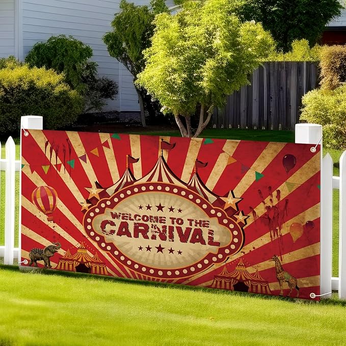Halloween Welcome to The Carnival Banner Carnival Outdoor Decorations Circus Party Supplies Background for Vintage Circus Theme Party Decorations Birthday, 71 x 35 Inch